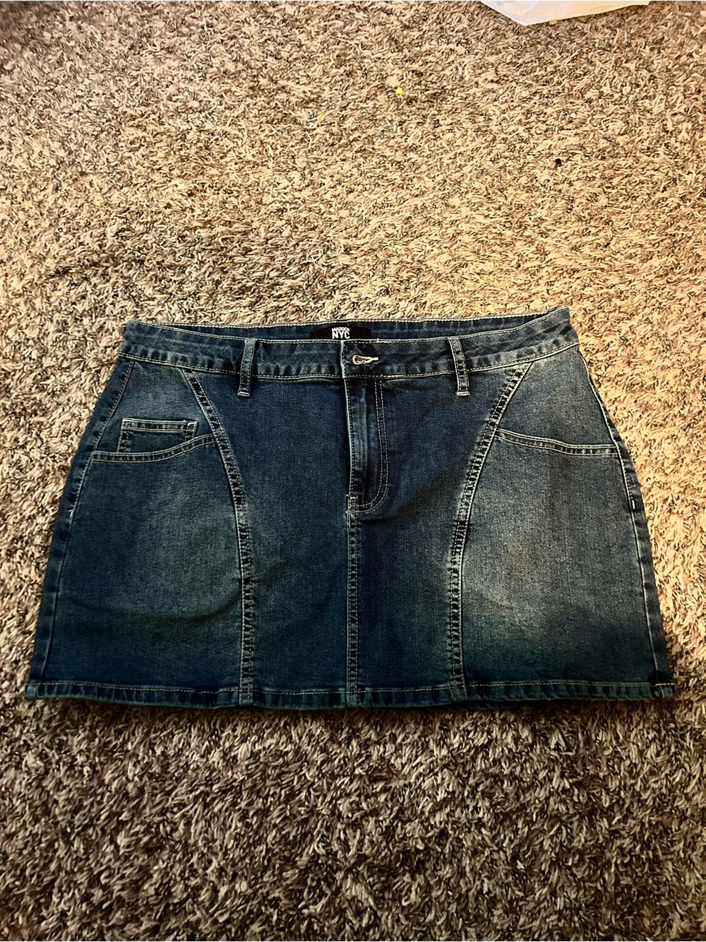 NYC Indigo Paneled Denim Mini Skirt